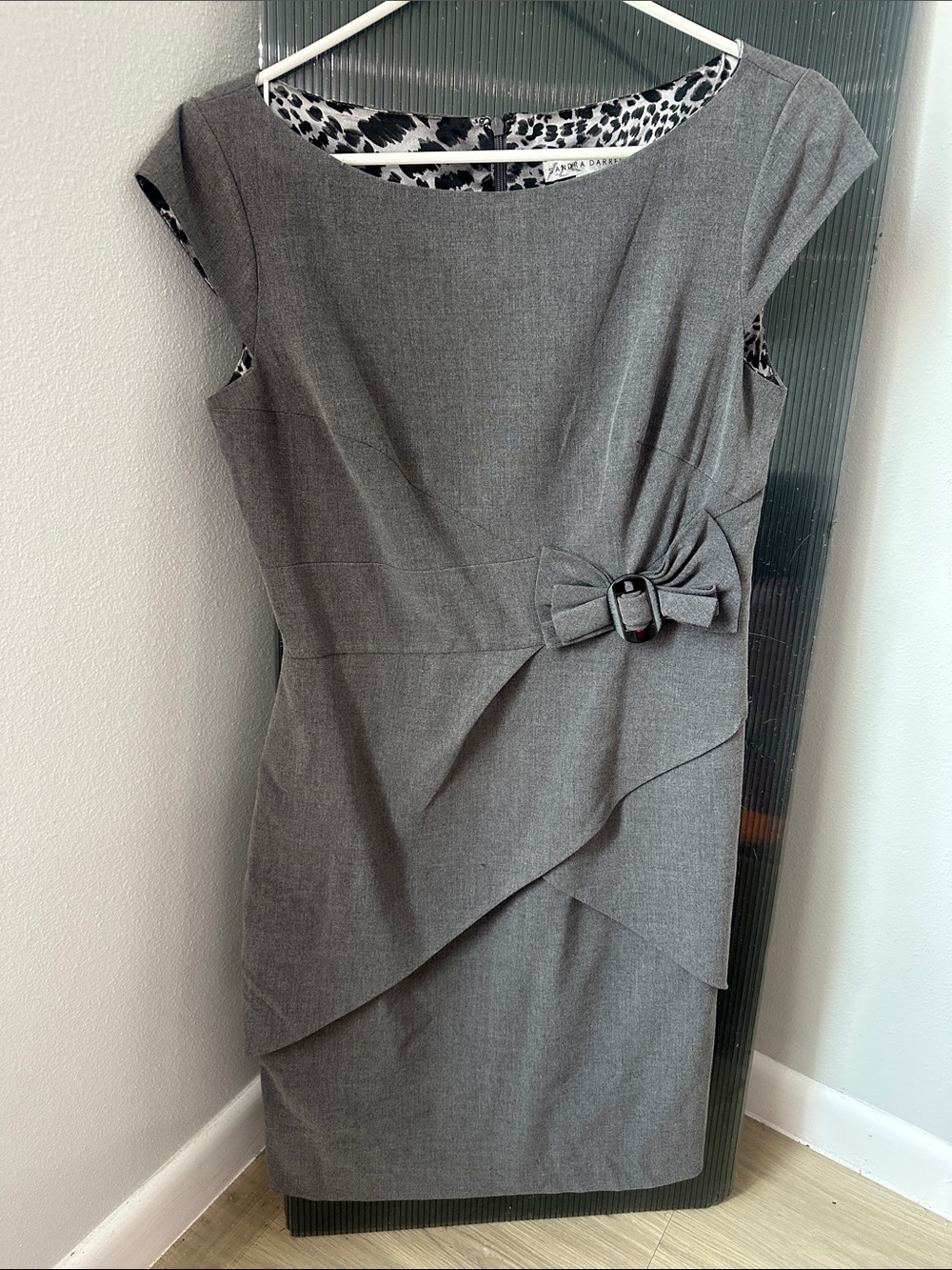 Sandra Darren Gray Sheath Dress with Side Bow